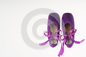 Ballet pointe shoes white background