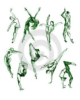 Ballet poses set. Dance. Watercolor illustration on white background.