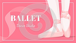 Ballet school banner pink decorative design with place for text vector flat illustration
