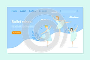 Ballet School Landing Page Template, Ballet Studio,Class, Choreography School for Kids Homepage, Website Vector