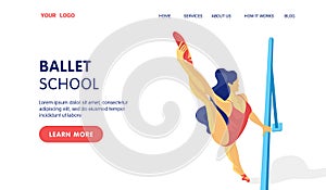 Ballet school landing page template. Beautiful ballerina posing in class top view. Vector flat cartoon illustration.