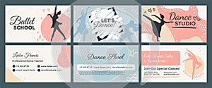 Ballet school, template business card design set