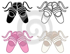 Ballet Shoes Wrapped in Ribbon Vector Clipart - Outline, Silhouette and Color