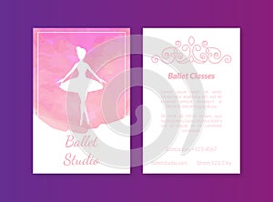 Ballet Studio Card Template, Ballet Classes, Choreography School for Kids Invitation Card, Flyer, Certificate Vector