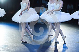 Ballet swan lake. statement. Ballerinas in the movement.