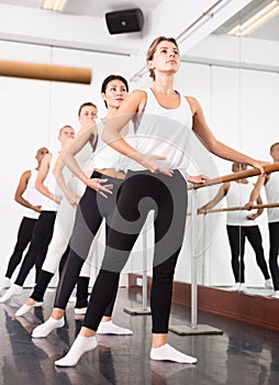 Ballet troupe in lesson in dance class photo