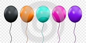 Balloon 3D vector realistic isolated on transparent background. Birthday party orange, pink, green and purple ballons