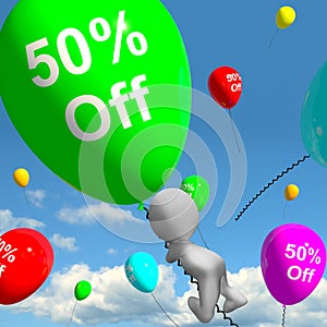 Balloon With 50% Off Showing Discount Of Fifty Percent