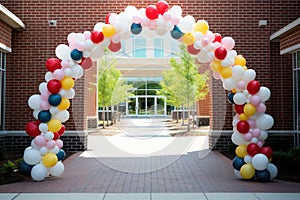 a balloon arch at an entranceway photo