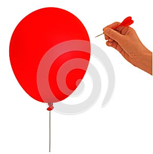 Balloon, bubble burst - metaphor, hand and dart