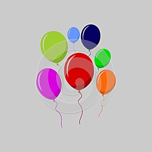 Balloon in cartoon style. Bunch of balloons for birthday and party. Flying ballon with rope.