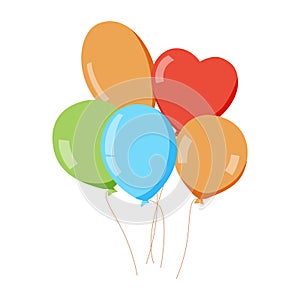 Balloon in cartoon style. Bunch of balloons for birthday and party. Flying ballon with rope. Blue