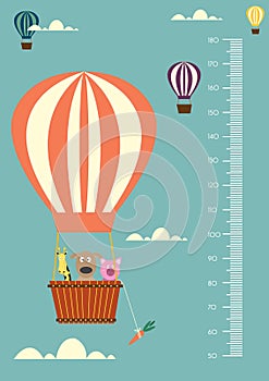 Balloon cartoons ,Meter wall or height meter from 50 to 180 centimeter,Vector illustrations