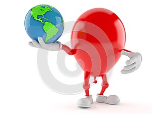 Balloon character holding world globe