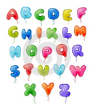 Balloon ABC for children, for birthday party, baby shower, capital bubble letters A to Z. Font for kids, alphabet  design