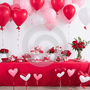 balloon decoration for a wedding, bachelorette party or Valentine\'s day. flowers and sweets on the table. Generative AI