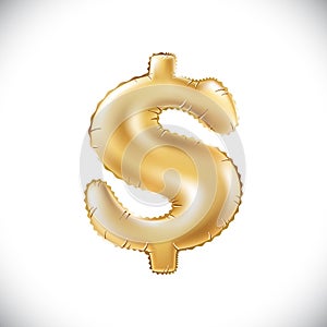 Balloon Dollar currency symbol. Realistic 3D isolated gold helium balloon abc alphabet golden font text. Special sign decoration e