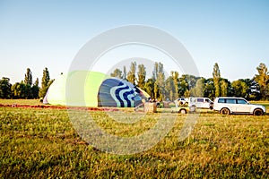 Balloon in the field. Preparing for flight