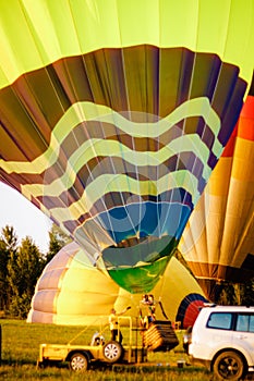 Balloon in the field. Preparing for flight