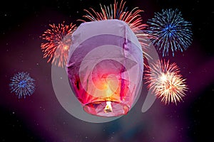 Balloon fire Sky lantern flying lanterns, hot-air balloons Lantern flies up highly in the sky. Stars backgrounds