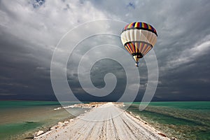 The balloon flying in a thunderstorm