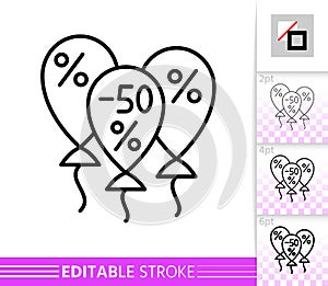 Balloon half price sale clearance line vector icon