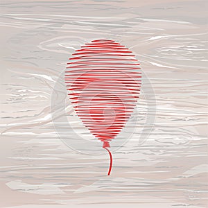 Balloon. Hand drawn, thin line. Greeting card. Vector on wooden background. Logo