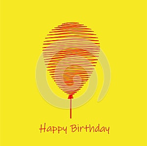 Balloon. Hand drawn, thin line. Greeting card. Vector on yellow background. Logo