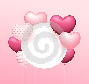 Balloon heart pink colorful, circle space design on pink background