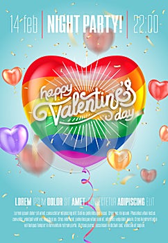 Balloon Heart. Vector holiday illustration of flying colour with Flag of a gay pride balloon heart. Happy Valentines Day