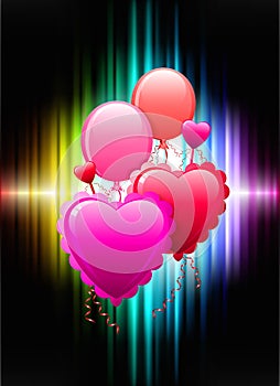 Balloon Hearts on Abstract Spectrum Background