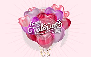 Balloon Hearts. Vector holiday illustration of flying bunch of colour balloon hearts and sparkling confetti. Happy