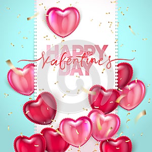 Balloon Hearts. Vector holiday illustration of flying bunch of colour balloon hearts and sparkling confetti. Happy