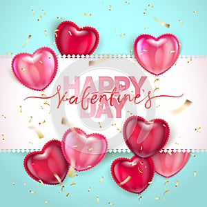 Balloon Hearts. Vector holiday illustration of flying bunch of colour balloon hearts and sparkling confetti. Happy