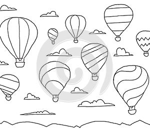 Balloon hot air aeronautics unpowered aerostat in the sky. Flight on a balloon in the clouds. Fantasy and success. Hand photo