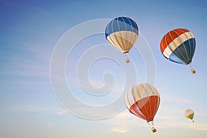 Balloon hot air colorful Ascending festival flying over on Clean Sky