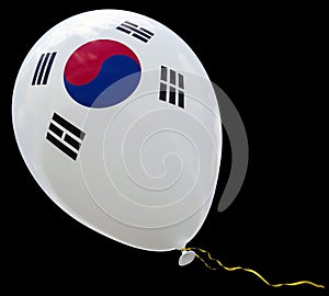 Balloon with the image of the national flag of South Korea. 3D render illustration isolated on black