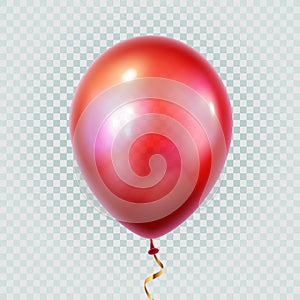 Balloon isolated on transparent background. Vector realistic red festive 3d helium ballon