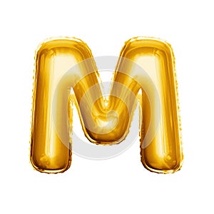 Balloon letter M 3D golden foil realistic alphabet