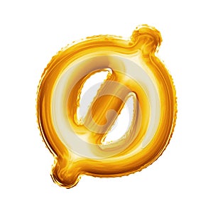 Balloon letter O minuscule 3D golden foil realistic alphabet