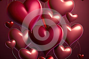 Balloon Love: A Valentine\'s Day Heart Background Illustration on Red Backdrop