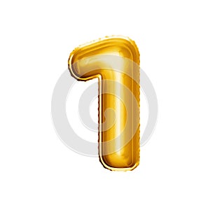 Balloon number 1 One 3D golden foil realistic alphabet