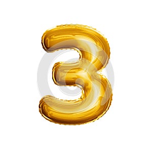 Balloon number 3 Three 3D golden foil realistic alphabet