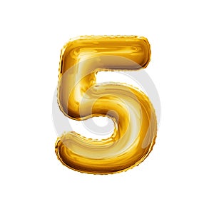 Balloon number 5 Five 3D golden foil realistic alphabet