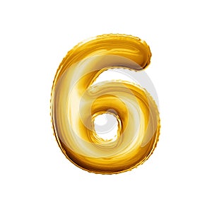 Balloon number 6 Six 3D golden foil realistic alphabet