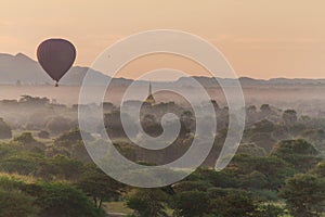 Balloon over Bagan and the skyline of its temples, Myanm