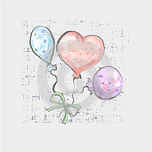 Balloon set on grunge background cute childish style