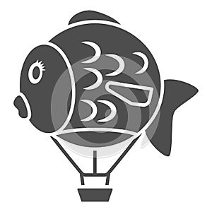 Balloon in shape of fish solid icon, Balloons festival concept, Air transport for kids sign on white background, hot air