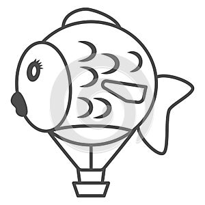 Balloon in shape of fish thin line icon, Balloons festival concept, Air transport for kids sign on white background, hot