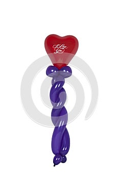 Balloon shaped into wand text in hart I love you